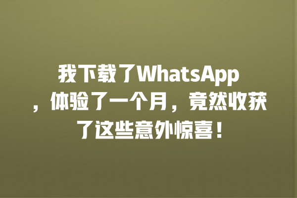WhatsApp体验、使用心得、多媒体分享、群聊功能、隐私设置 我下载了WhatsApp,体验了一个月,竟然收获了这些意外惊喜! 一