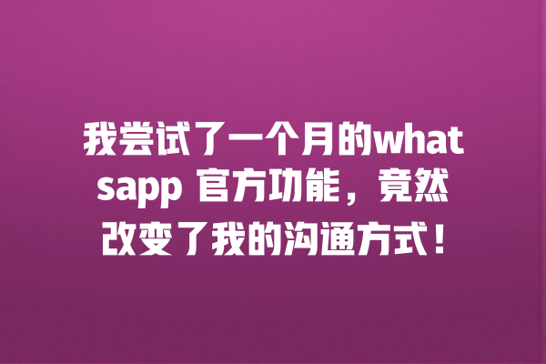 我尝试了一个月的whatsapp 官方功能,竟然改变了我的沟通方式! 一