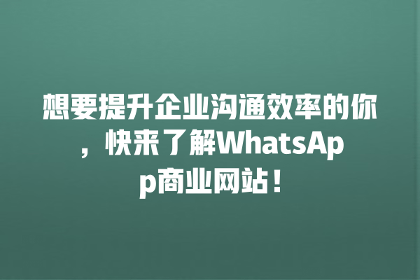 想要提升企业沟通效率的你,快来了解WhatsApp商业网站! 一