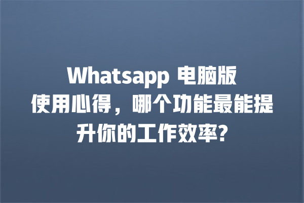 Whatsapp 电脑版使用心得,哪个功能最能提升你的工作效率? 一
