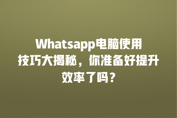 Whatsapp电脑使用技巧大揭秘,你准备好提升效率了吗? 一