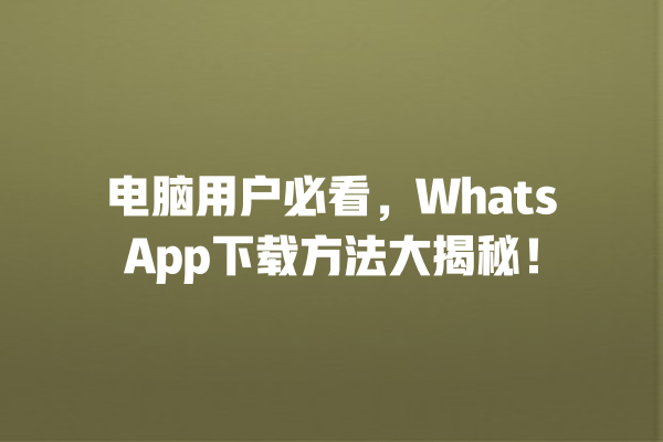 电脑用户必看,WhatsApp下载方法大揭秘! 一