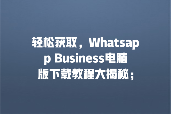 轻松获取,Whatsapp Business电脑版下载教程大揭秘; 一