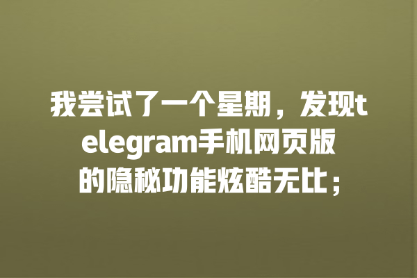 我尝试了一个星期,发现telegram手机网页版的隐秘功能炫酷无比; 一