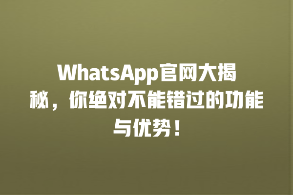 WhatsApp官网大揭秘,你绝对不能错过的功能与优势! 一