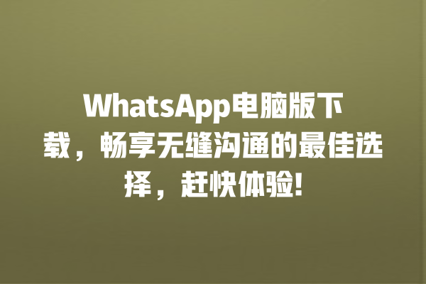 WhatsApp电脑版下载,畅享无缝沟通的最佳选择,赶快体验! 一