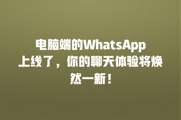 电脑端的WhatsApp上线了,你的聊天体验将焕然一新! 一