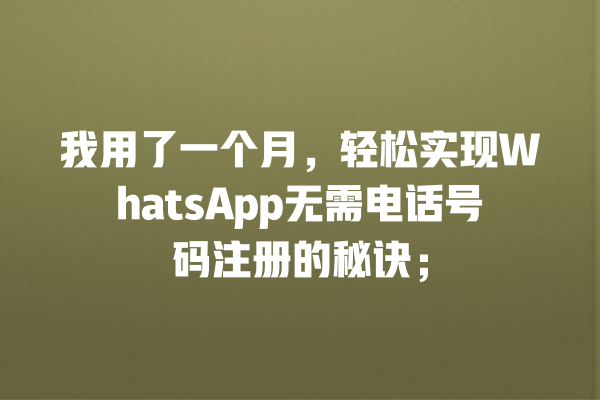 我用了一个月,轻松实现WhatsApp无需电话号码注册的秘诀; 一