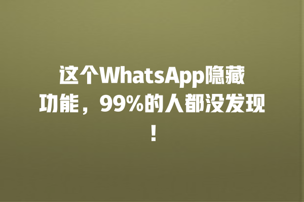 这个WhatsApp隐藏功能,99%的人都没发现! 一