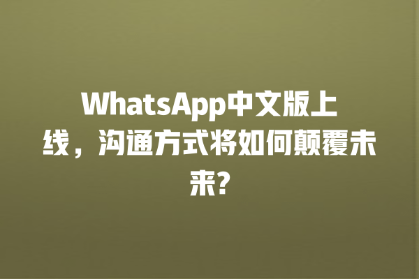 WhatsApp中文版上线,沟通方式将如何颠覆未来? 一