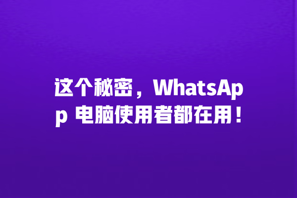 这个秘密,WhatsApp 电脑使用者都在用! 一