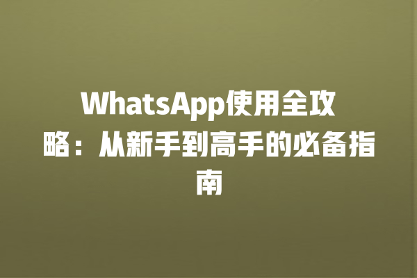 WhatsApp使用全攻略：从新手到高手的必备指南 一