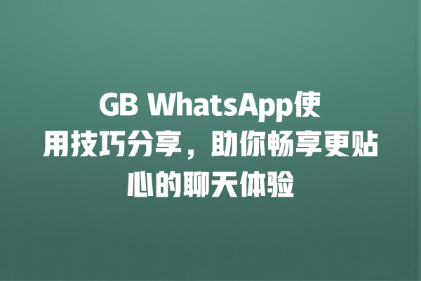 GB WhatsApp使用技巧分享,助你畅享更贴心的聊天体验 一