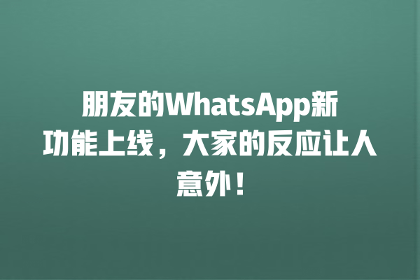 朋友的WhatsApp新功能上线,大家的反应让人意外! 一