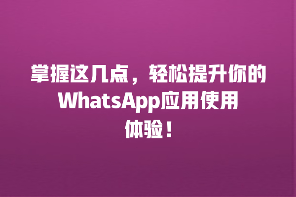 掌握这几点,轻松提升你的WhatsApp应用使用体验! 一